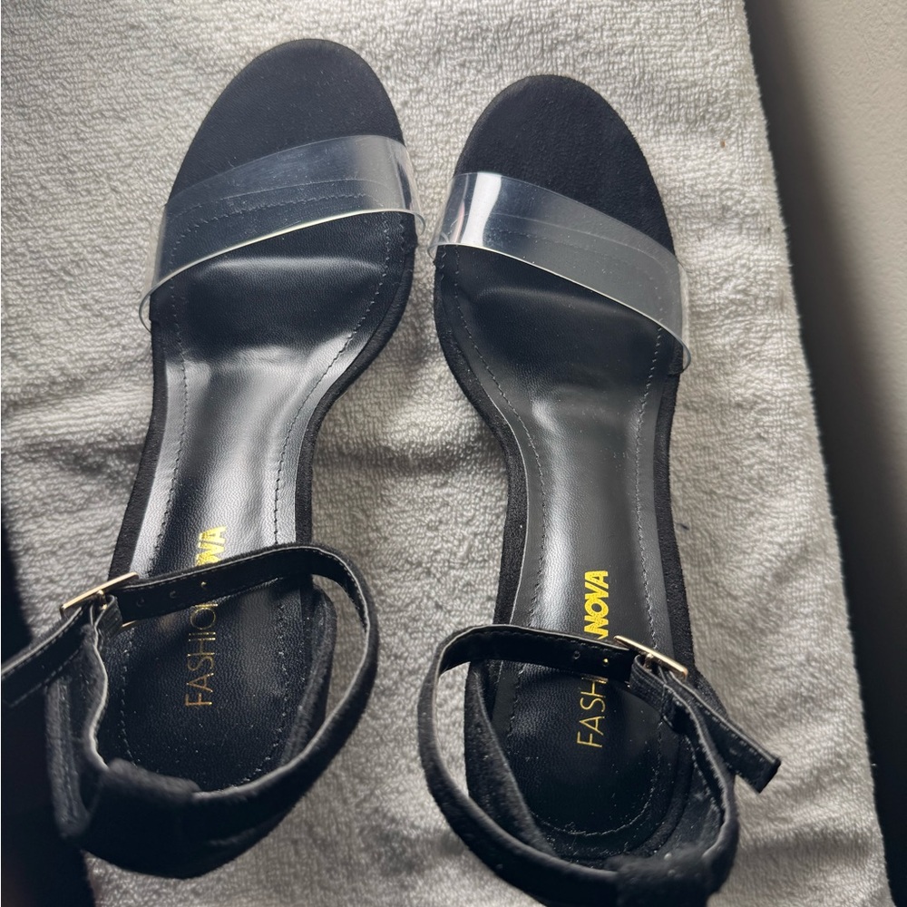 Fashion Nova Black Sandals with Clear Straps